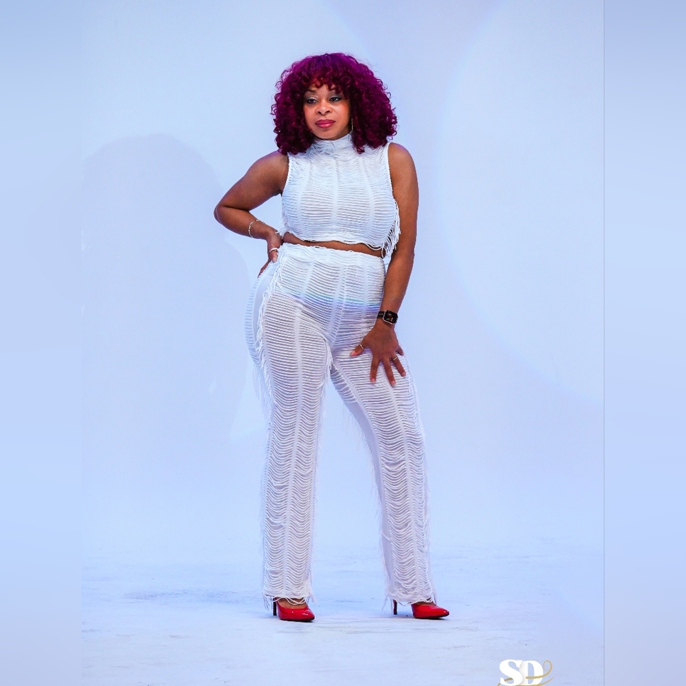 Elegant /Casual White Women's 2 Piece Crop Top And Pant set